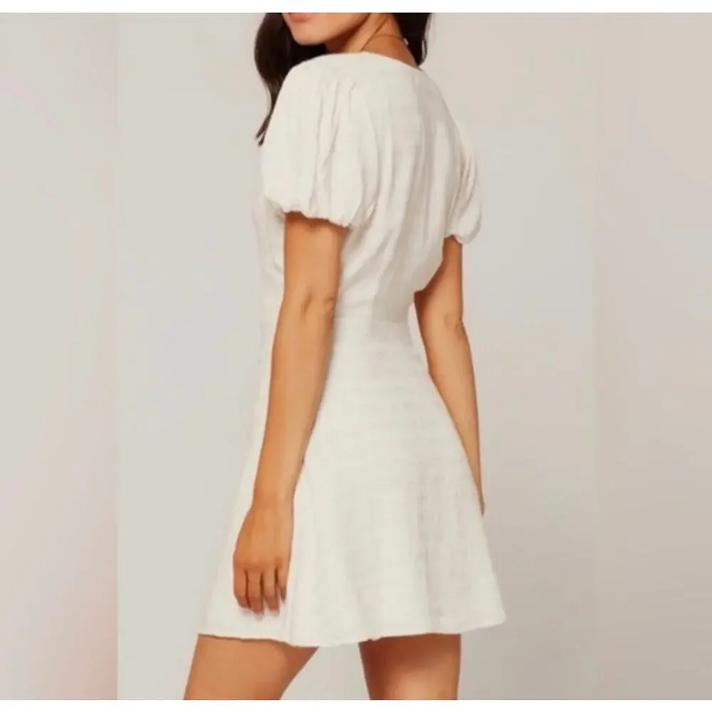 LSPACE Sabrina Puff Sleeve Mini Dress Ivory Cream Button Front Striped Size S - Picture 2 of 8